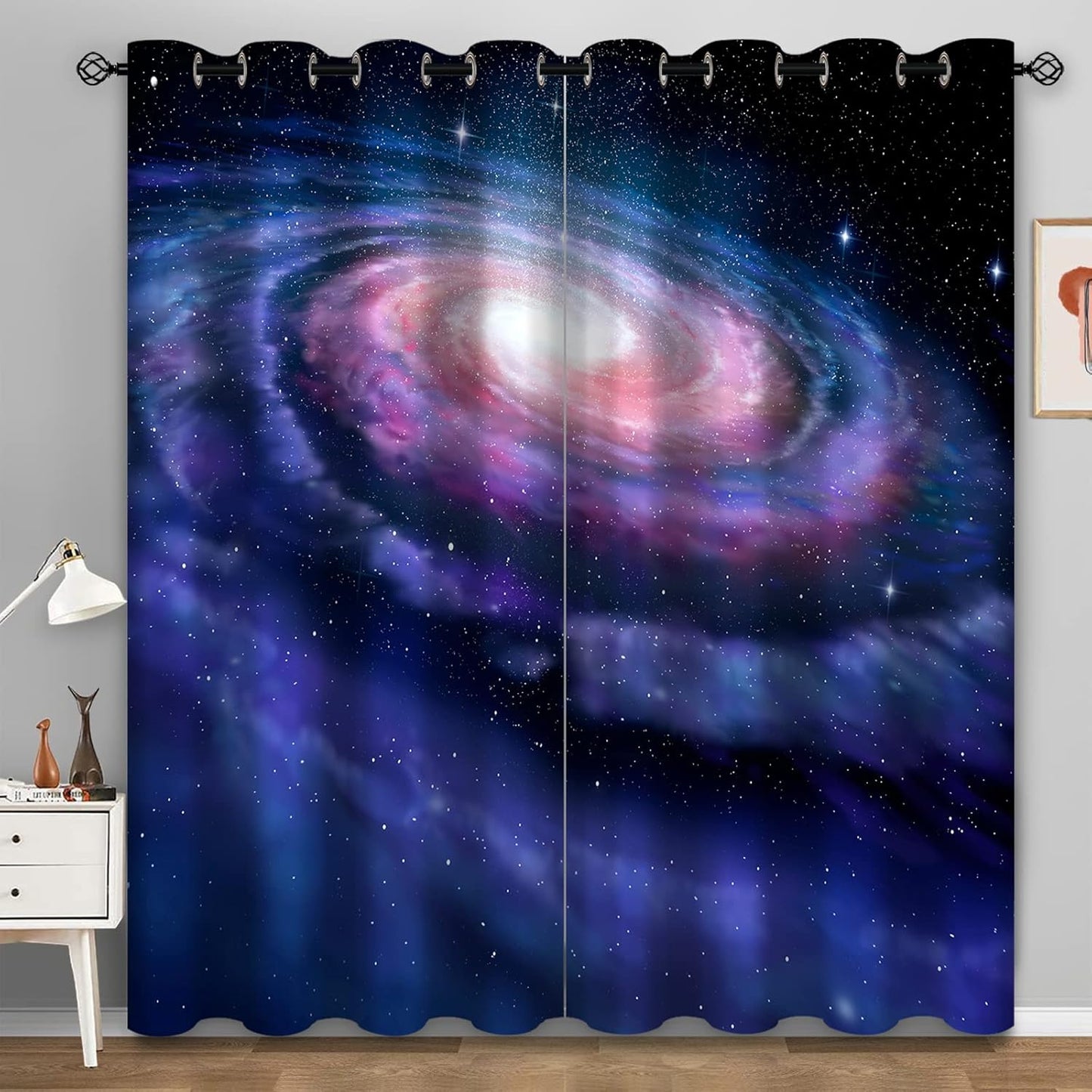 Aimego Galaxy Blackout Curtains Outer Space Universe Nebula Starry Sky Solar Planet Window Drapes Decor for Kids Boys Teens Bedroom Grommet Top Room Darkening Curtains 2 Panel Set, 42"X84"