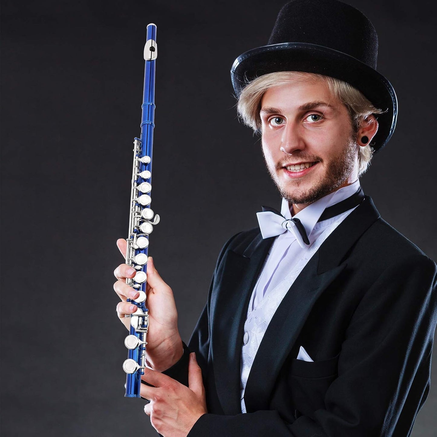 EASTROCK Closed Hole Flutes C 16 Key for Beginner, Kids, Student -Silver Nickel Flute with Case Stand and Cleaning kit (Blue)