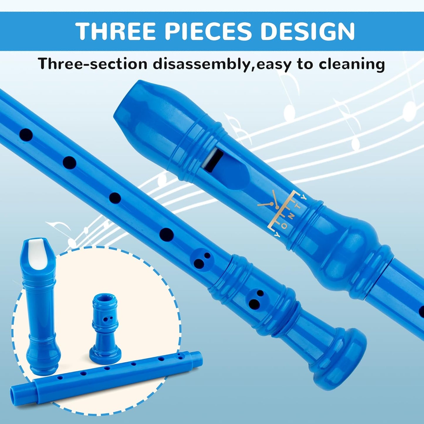 Soprano Recorder 8-Hole Instrument for Kids Beginners, Baroque Style C Key Kids Flute with Cleaning Rod & Case Bag for School Education Home Entertainment - Royal Blue