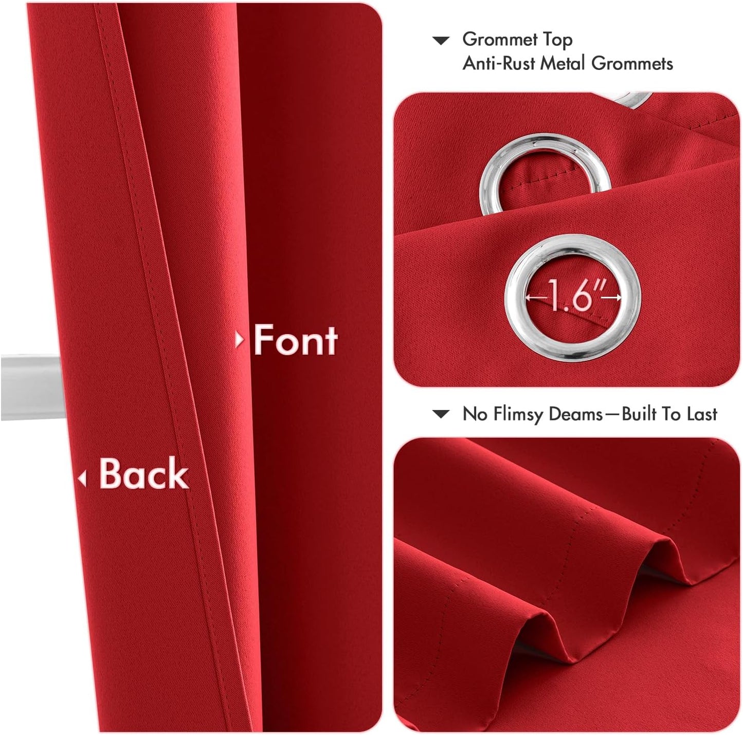 MIULEE Christmas Red Blackout Curtains for Bedroom Living Room 45 Inches Long 2 Panels, Thermal Insulated Room Darkening Drapes Solid Grommet Top Light Blocking Window Treatments 40x45 Inch