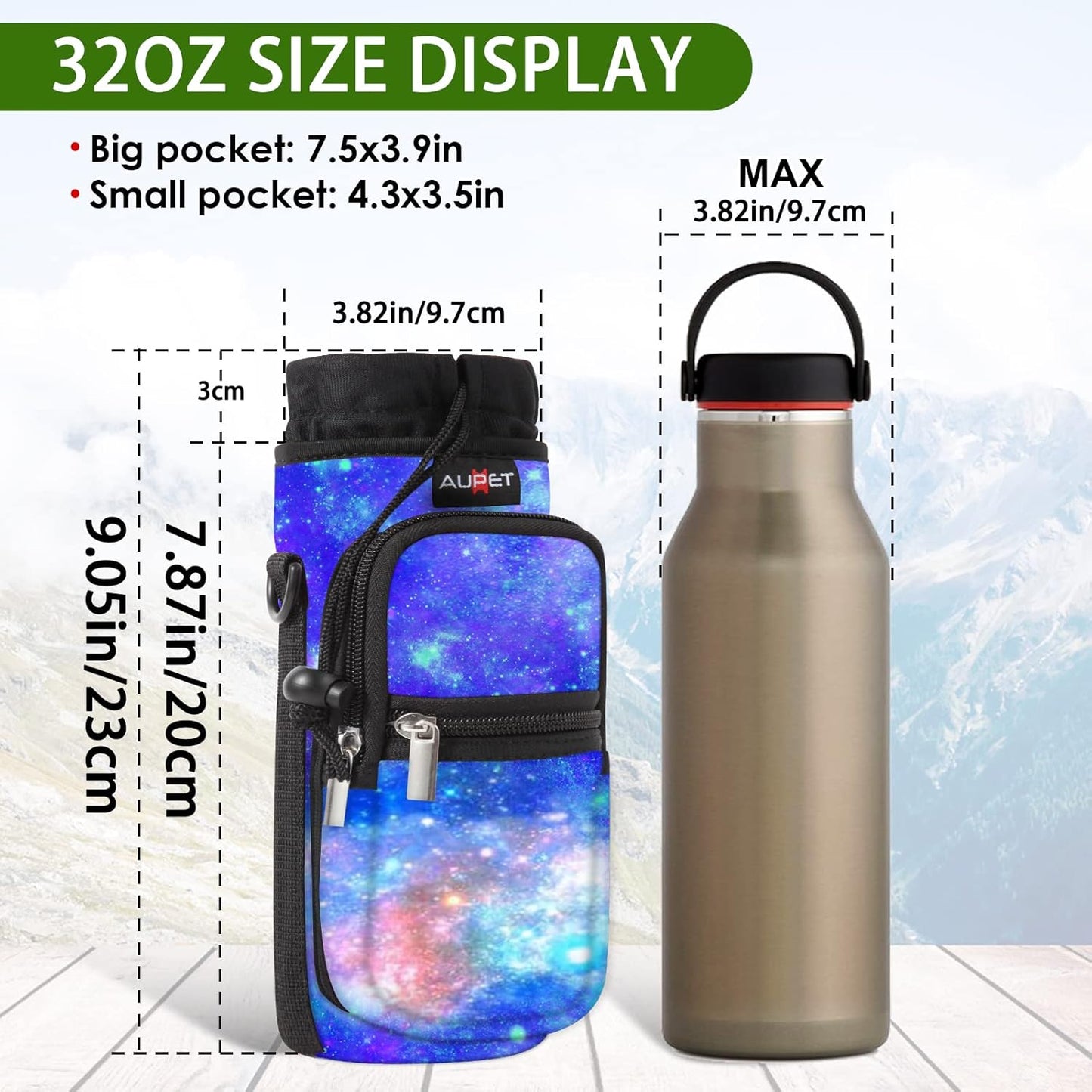AUPET Water Bottle Sling Bag Sleeve Holder Carrier 25/32/40/64 oz,Insulated Crossbody Water Bottle Case Cover with Strap and Pockets for Men/Women Walking Hiking