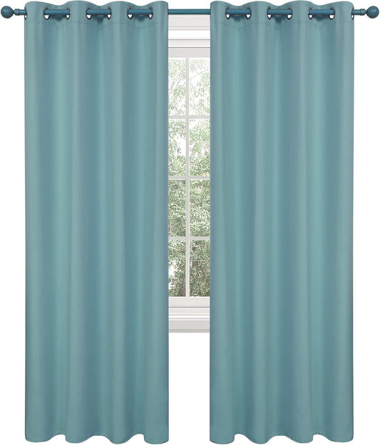 Deconovo Blackout Curtains, Room Darkening Thermal Insulated Window Drapes, Noise Reducing, Grommet Top, 2 Panels 52W x 108L Inch Machine Washable for Bedroom Living Room Nursery River Blue