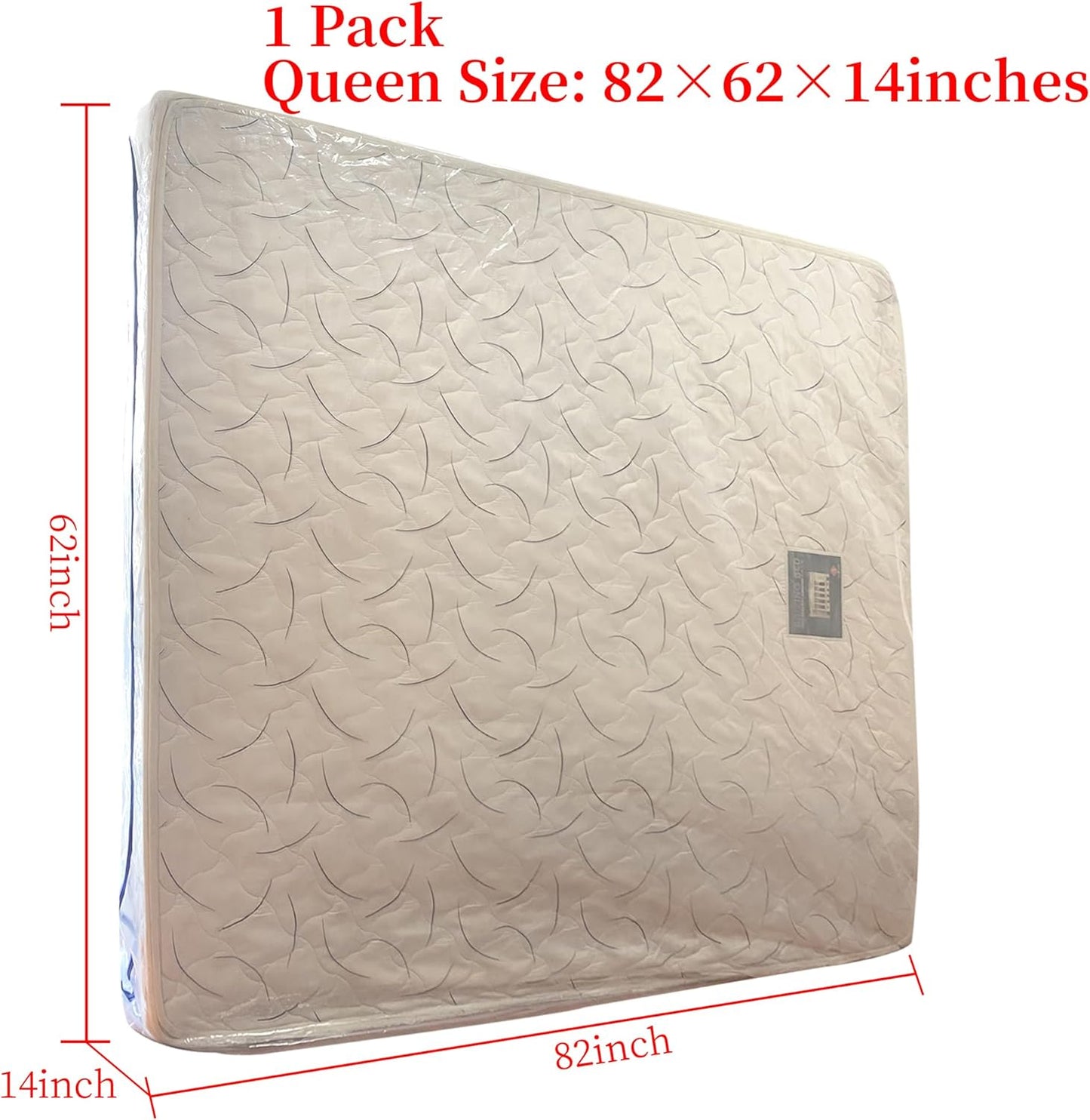 Queen Mattress Bag for Moving and Storage Cover -5 Mil Zipper Plastic Waterproof Mattress Storage Bag,82x62x14 inches,1 Pack