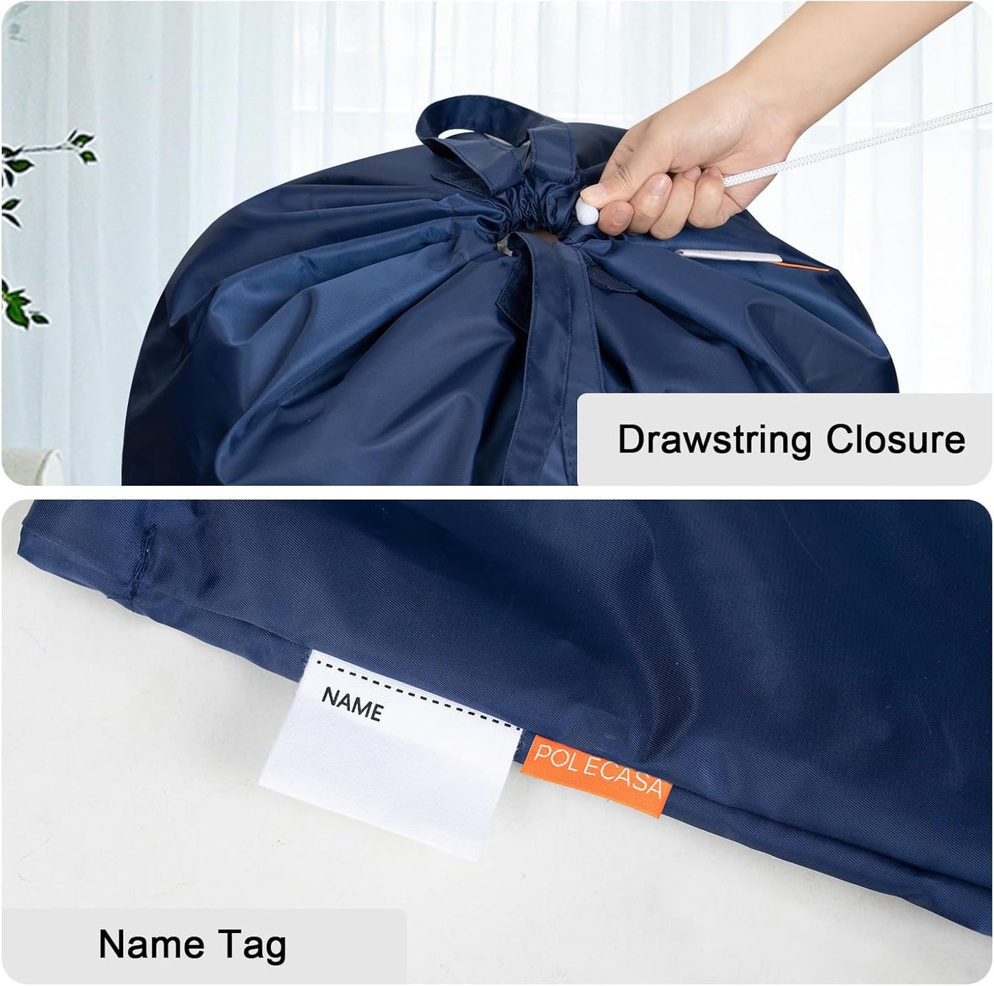Polecasa Small Heavy Duty Laundry Bag with 130gsm Tear Resistant Fabric and Handles, Easy to Carry Durable Dirty Clothes Drawstring Bag, Perfect for College Dorm, Travel, 21”x24”,Navy
