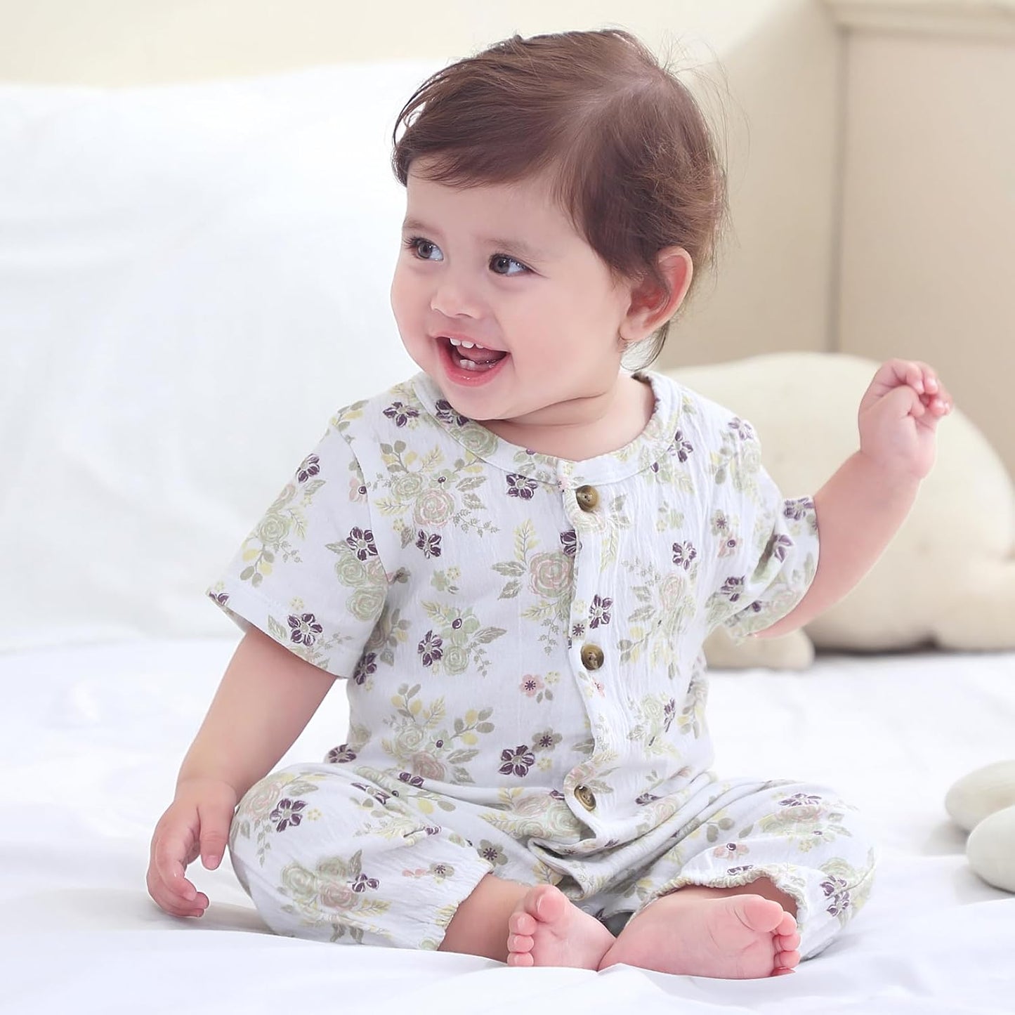 Baby Girl Romper Button Jumpsuit Summer Infant Boy Clothes for 0-24 Months