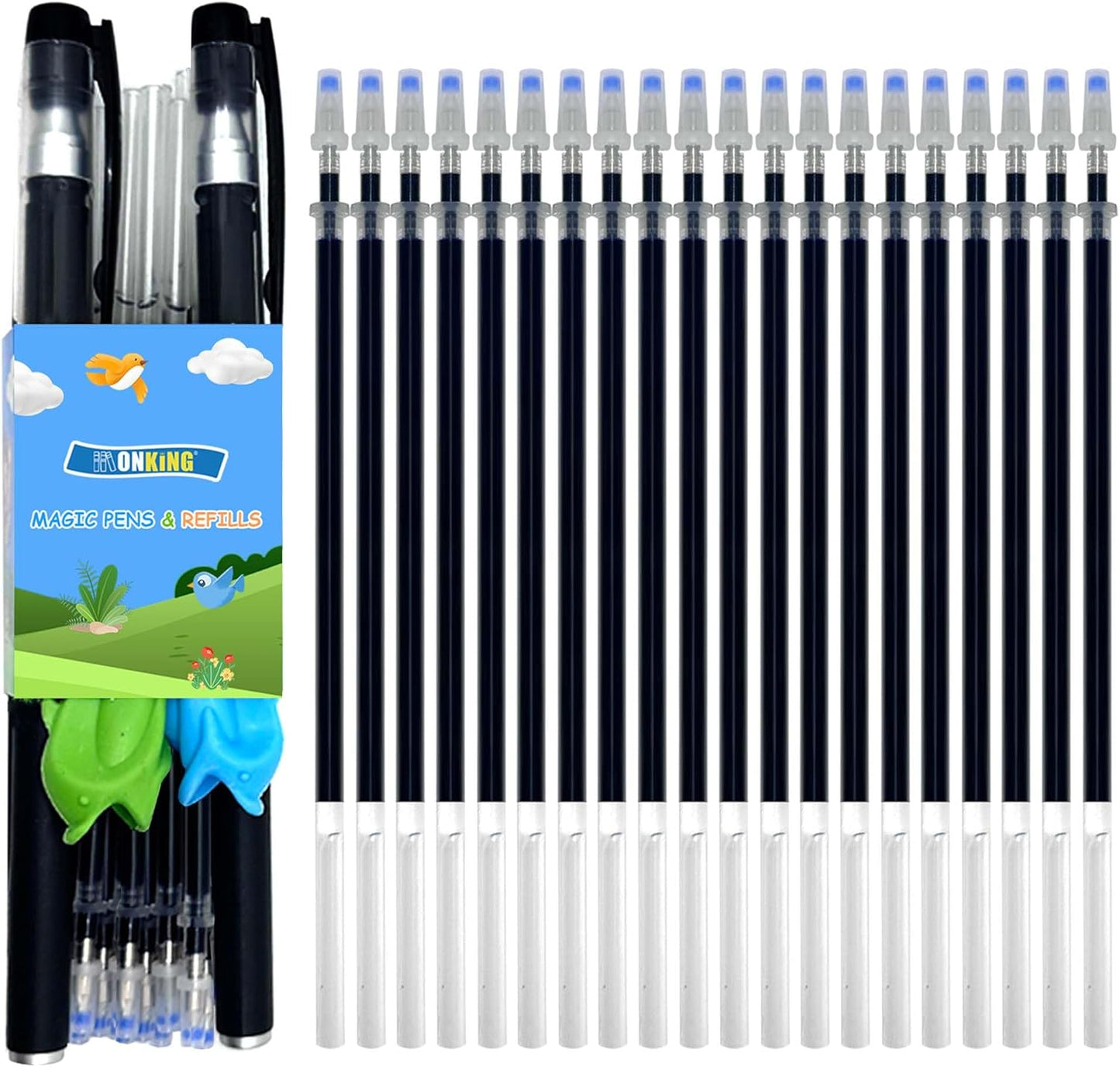 20Pcs Magical Pen Refills for Monking Reusable Magic Practice Copybook,Drawing Pen of Invisible Ink, (20 pcs Blue Refills +2 Pens)
