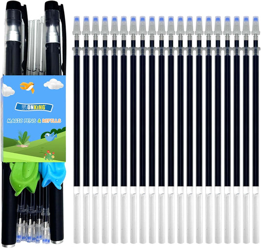 20Pcs Magical Pen Refills for Monking Reusable Magic Practice Copybook,Drawing Pen of Invisible Ink, (20 pcs Blue Refills +2 Pens)