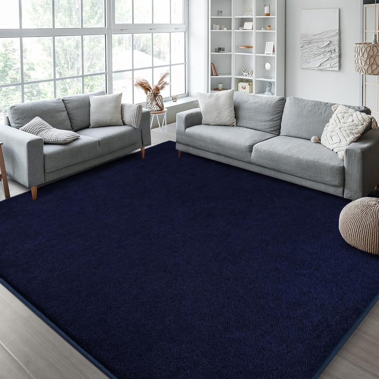 Kimicole 4x6 Washable Area Rugs for Bedroom Living Room, Low Pile Ulta-Thin Solid Color Rug, Non-Slip Soft Fluffy Carpet for Nursery Kids Room Dorm Room Home Decor (Navy Blue)