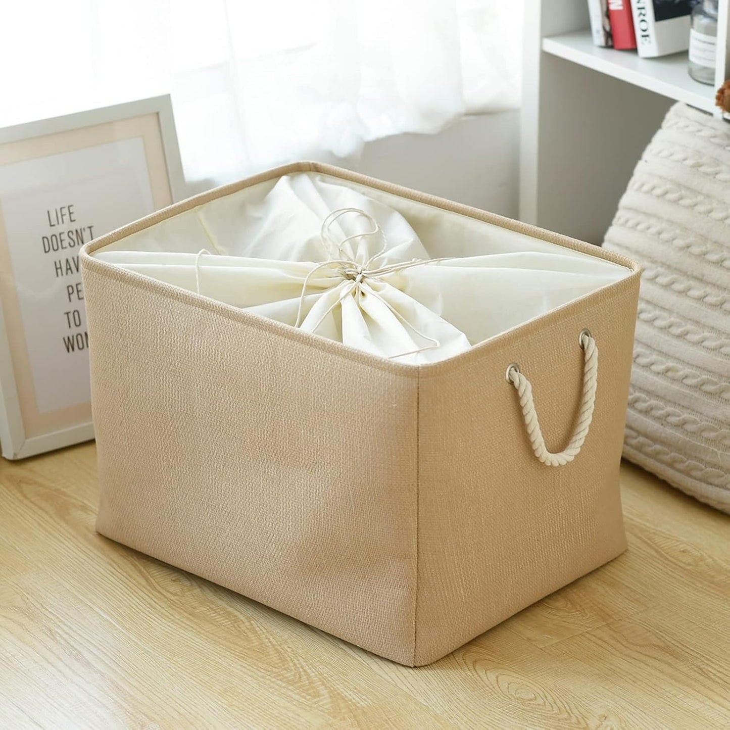 TheWarmHome Storage Bin for Shevles - Extra Jumbo 3Pack 20.5L×15.7W×13.8H inch Organization and Storage Basket for Organizing, Fabric Storage Cubes for Closet Shoe Linen Decorative (Beige)