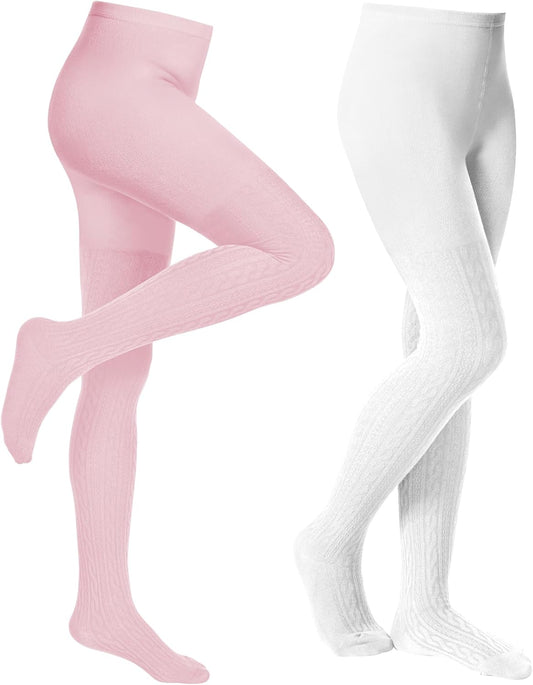 Baby Girls Tights Cable Knit Toddler Leggings Winter Solid Cotton Tights School Stockings 2 Pack 2T-12 Years