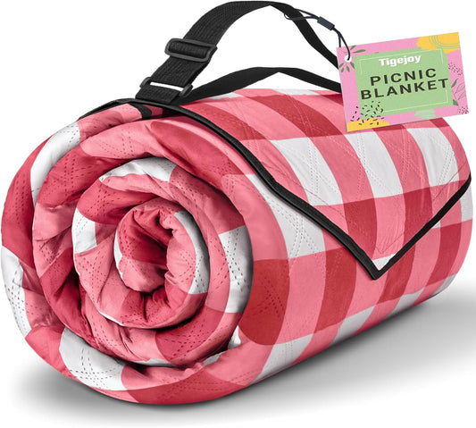 TigeJoy Extra Large Picnic Blanket Waterproof Foldable 60''x80'', Outdoor Picnic Mat Beach Blanket Sandproof for Park, Grass, Travel, Hiking, Camping Essentials, Gingham Picnic Blanket