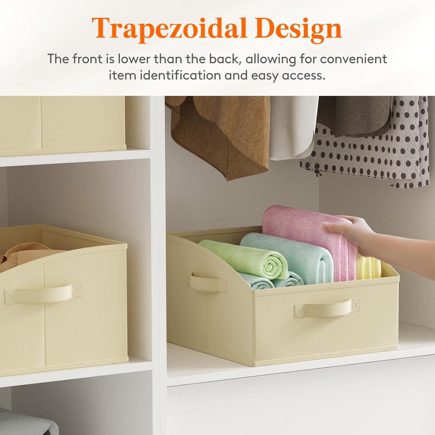 Lifewit Storage Baskets for Shelves, 6 Packs Non-woven Fabric Trapezoid Closet Organizer Bins with Handles, Foldable Clothing Containers Box for Clothes, Toy, Towel, Book, DVD, Hats, Small-Beige