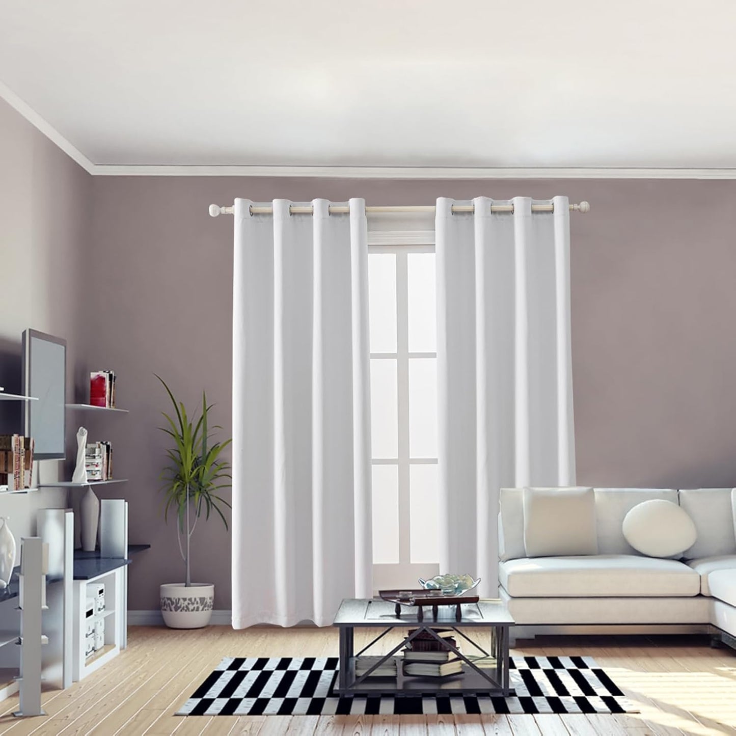 Anytime 100% Blackout Curtain Set, Thermal Insulated & Energy Efficiency Window Draperies for Guest Room, Full Shading Panels for Shift Worker and Light Sleepers（Greyish White, 2 Panels, 52W x 120L）