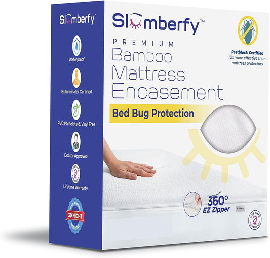Full Size Waterproof Bamboo Mattress Encasement by Slumberfy - Premium Skin-Safe Mattress Protector with 360° EZ Zipper, Lab-Tested Bed Bug, Zippered Encasement (54x75 in)
