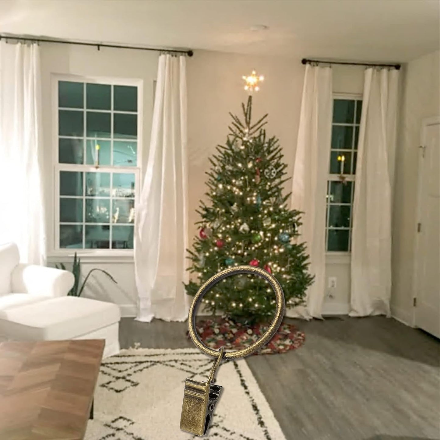 100 Pack Bronze Curtain Rings with Clips, Curtain Hooks Hangers Clip Rings for Hanging Drapes Bows Hat, Drapery Rings 1.26 in I D, Fits up to 1 in Diameter Curtain Rod.