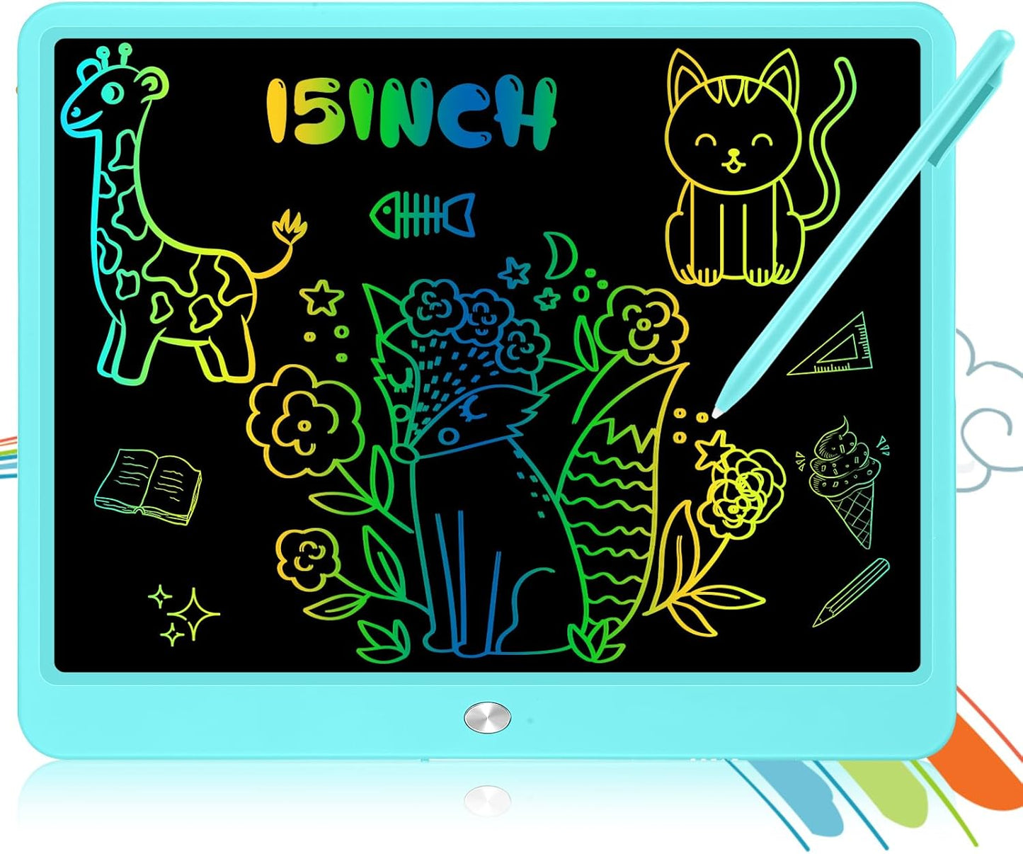 Decute Kids Toys LCD Writing Tablet with Stylus, 15 Inch Erasable Toddlers Doodle Board, Reusable Drawing Pad for Kids, Educational Christmas Birthday Gift for 3 4 5 6 7 8 Girls Boys Toddler Blue