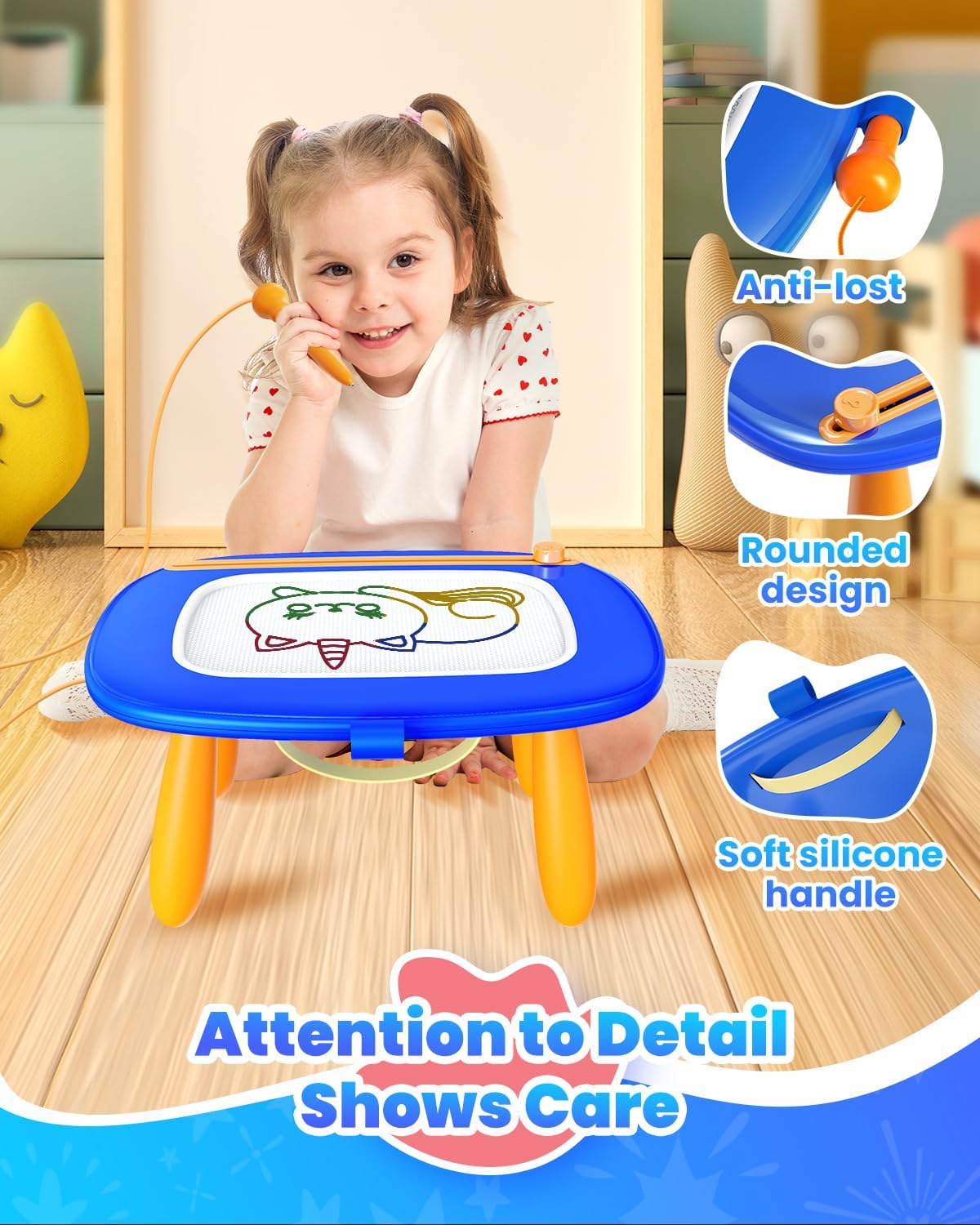 Toddlers Toys Ages 1-3, Magnetic Drawing Board, Doodle Board Pad Learning and Educational Toys for 18 Months Baby,1-3 Yr Kids Birthday Gifts - Dark Blue