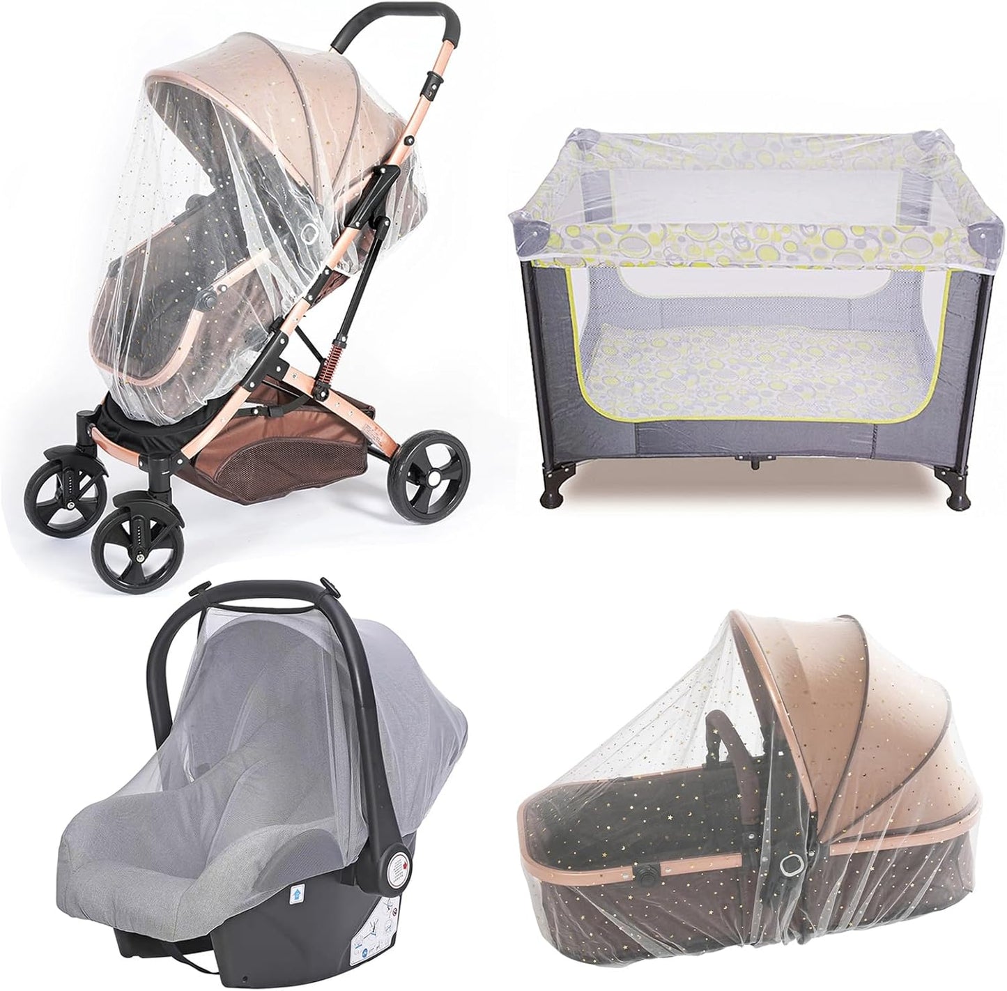 Baby Mosquito Net for Stroller, Perfect Bug Net for Stroller/Bassinets/Cradles/Playards/Pack N Plays and Portable Mini Crib, Durable Baby Insect Netting, White Star