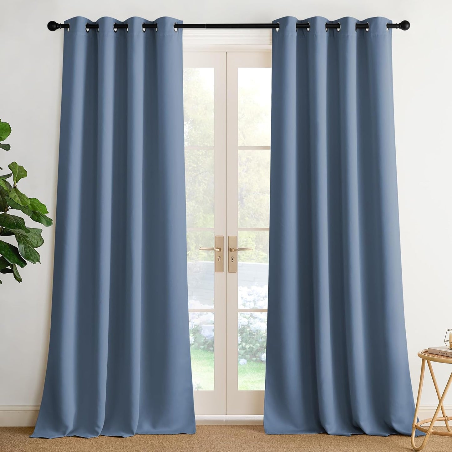 NICETOWN Stone Blue Blackout Curtains 90 inch Long, Thermal Insulated Grommet Privacy Energy Saving Shades for Bedroom, Living Room, Bathroom, Laundry, Patio, Closet, 2 Panels, W52 x L90