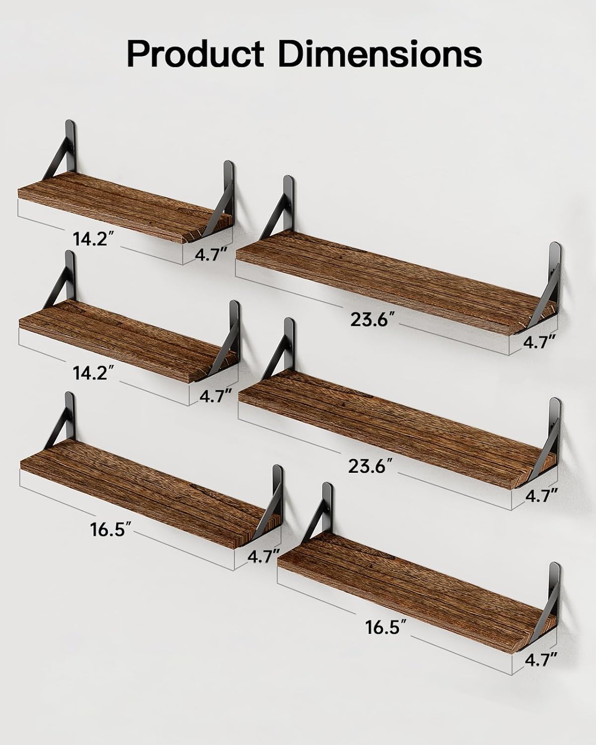 AMADA HOMEFURNISHING Long Wall Shelves, Rustic Farmhouse Floating Shelves for Bedroom, Bathroom & Living Room, Brown