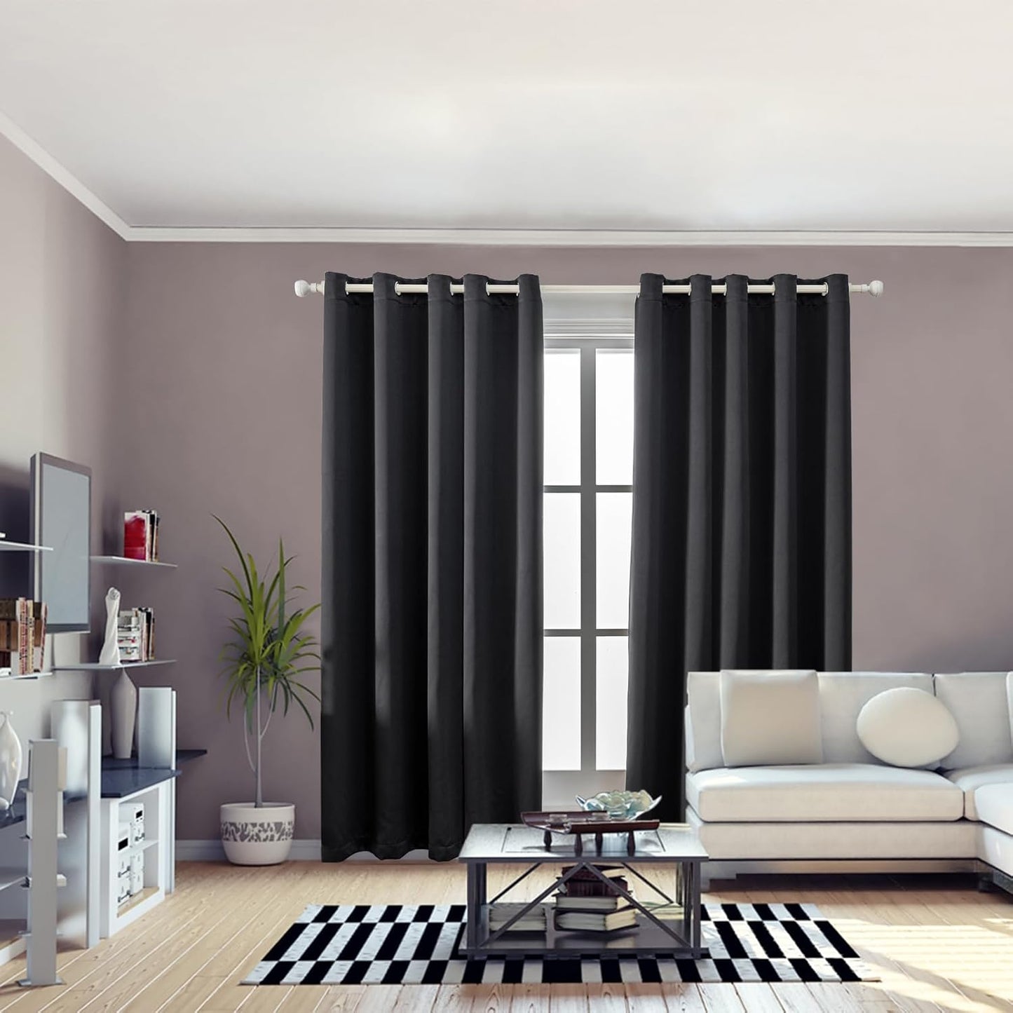 Anytime 100% Blackout Curtain Set, Thermal Insulated & Energy Efficiency Window Draperies for Guest Room, Full Shading Panels for Shift Worker and Light Sleepers（Black, 2 Panels, 70W x 72L）