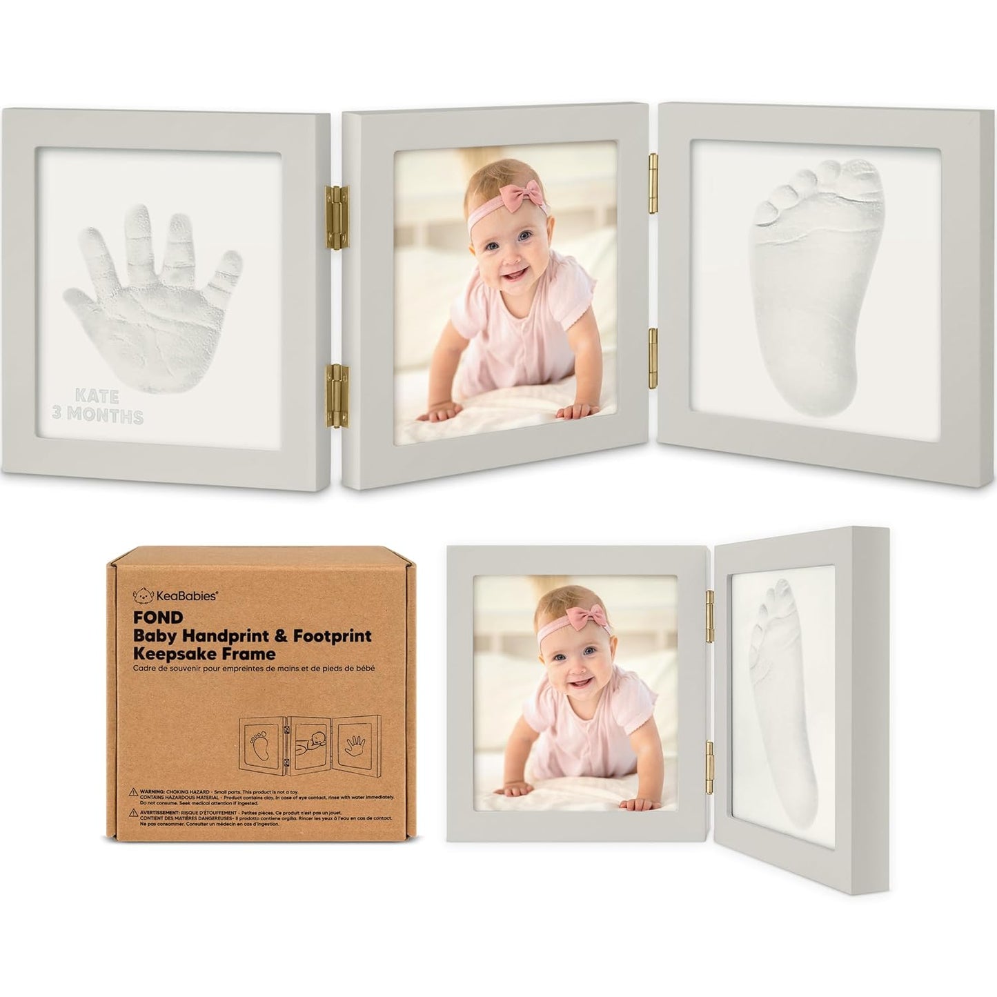 Baby Shower Gifts for Boys, Girls - Baby Hand and Footprint Kit, Newborn Handprint Kit, Keepsake Photo Frame, Nursery Picture Frame, Gender-Neutral Newborn Keepsake Gifts (Cloud Gray)