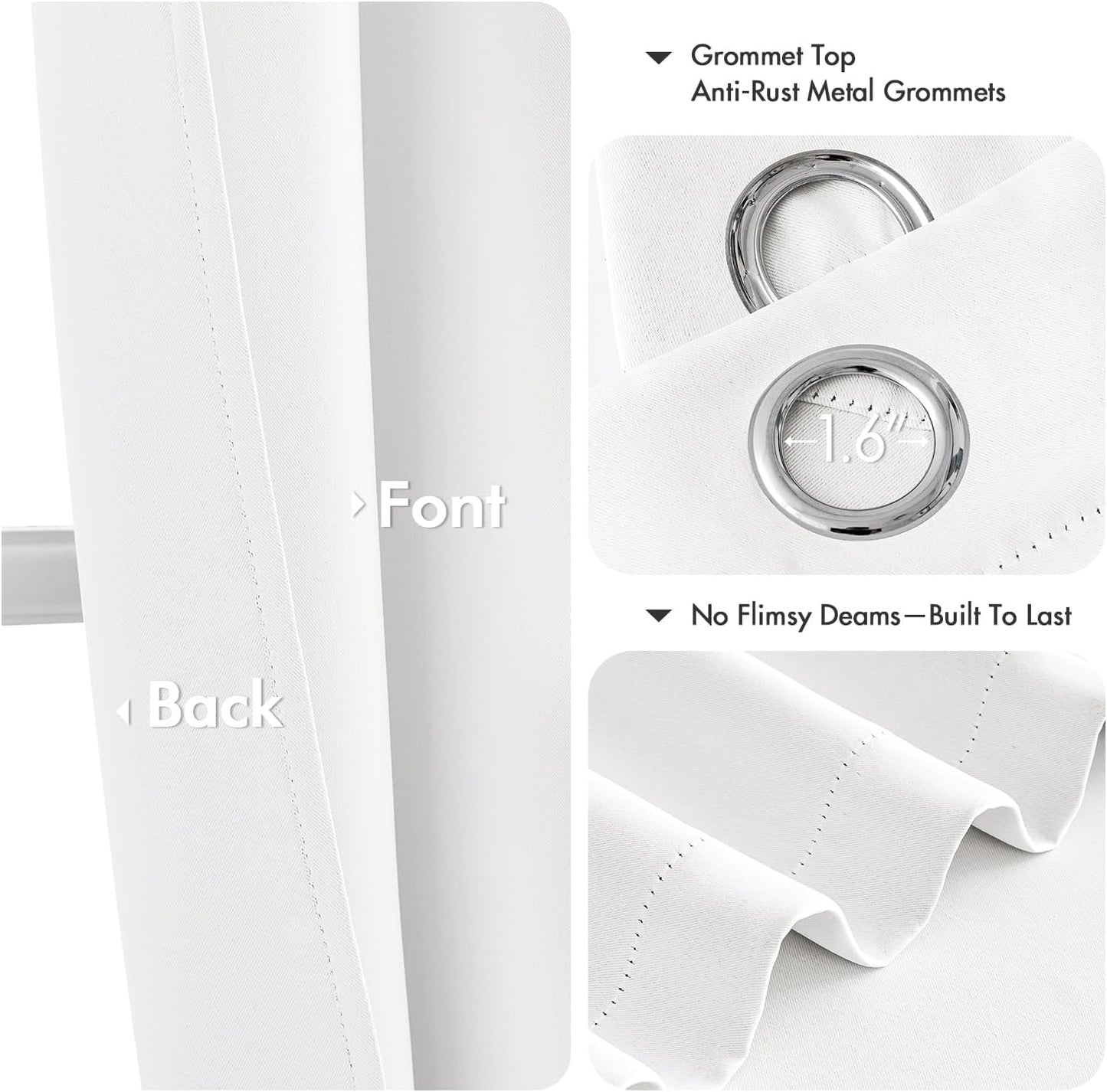 MIULEE Pure White Curtains for Bedroom Living Room 72 Inches Long 2 Panels, Thermal Insulated Room Darkening Drapes Grommet Top Noise Reducing Energy Saving Window Treatments W40 x L72 Inch