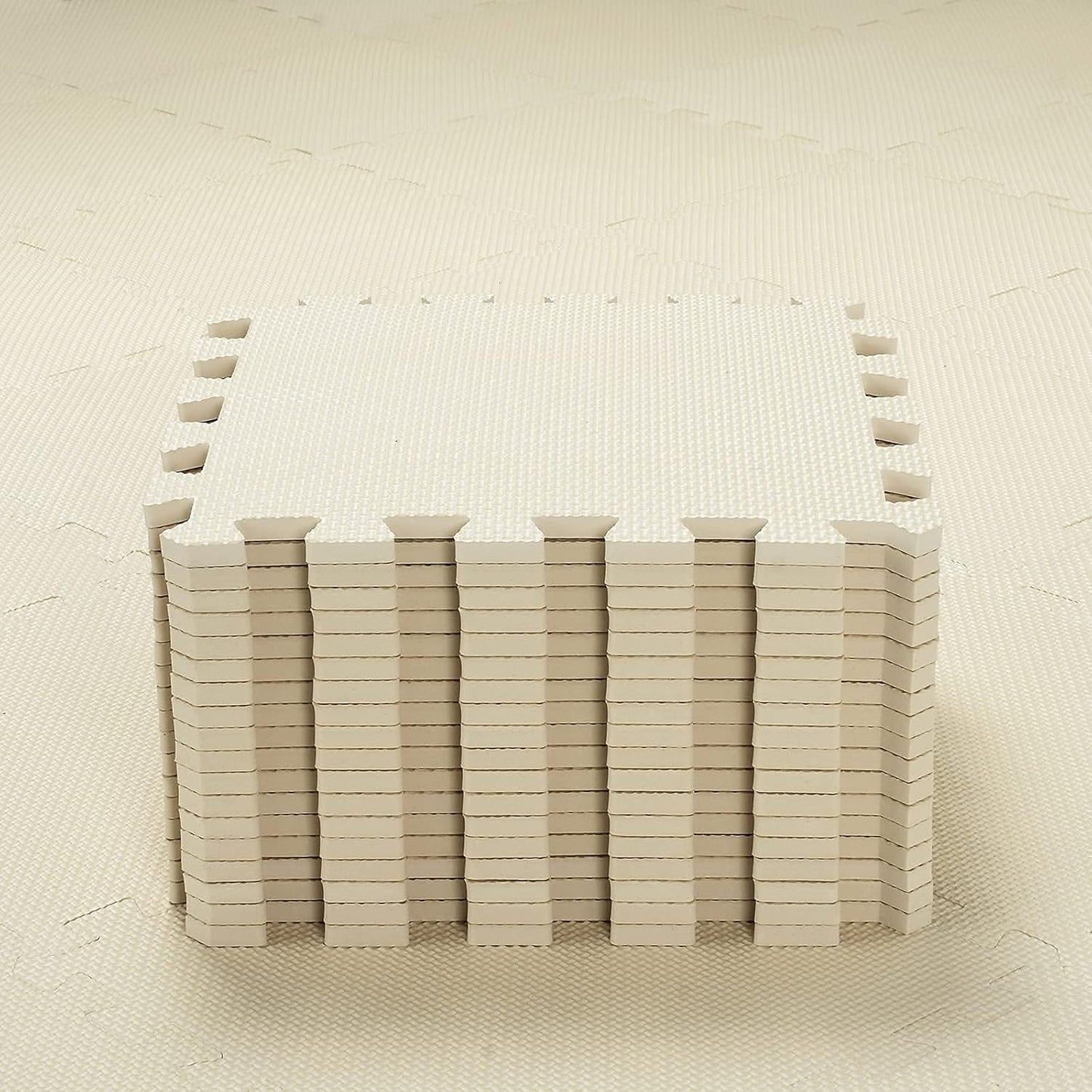 qqpp EVA Rubber 18 Tiles Interlocking Puzzle Foam Floor Mats - Baby Play Mat for Playing | Exercise Mat for Home Workout. Beige. QC-Jb18N