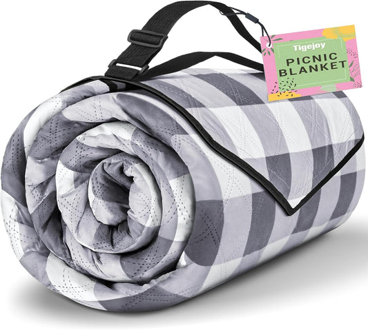 TigeJoy Extra Large Picnic Blanket Waterproof Foldable 60''x80'', Outdoor Picnic Mat Beach Blanket Sandproof for Park, Grass, Travel, Hiking, Camping Essentials, Gingham Picnic Blanket