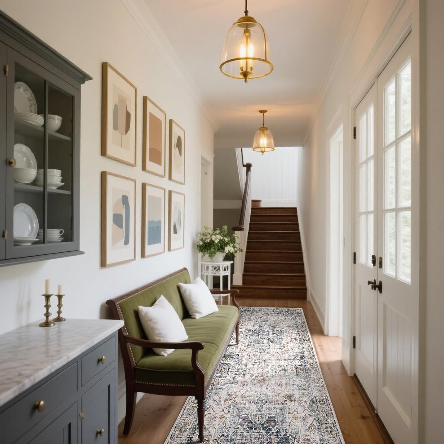 Machine Washable Kitchen Runner Rugs: 2'x10' Hallway Runner Rug Non Slip Low Pile Stain Resistant Soft Carpet Runners for Hallways Indoor Entryway Kitchen Laundry Room Beside Farmhouse