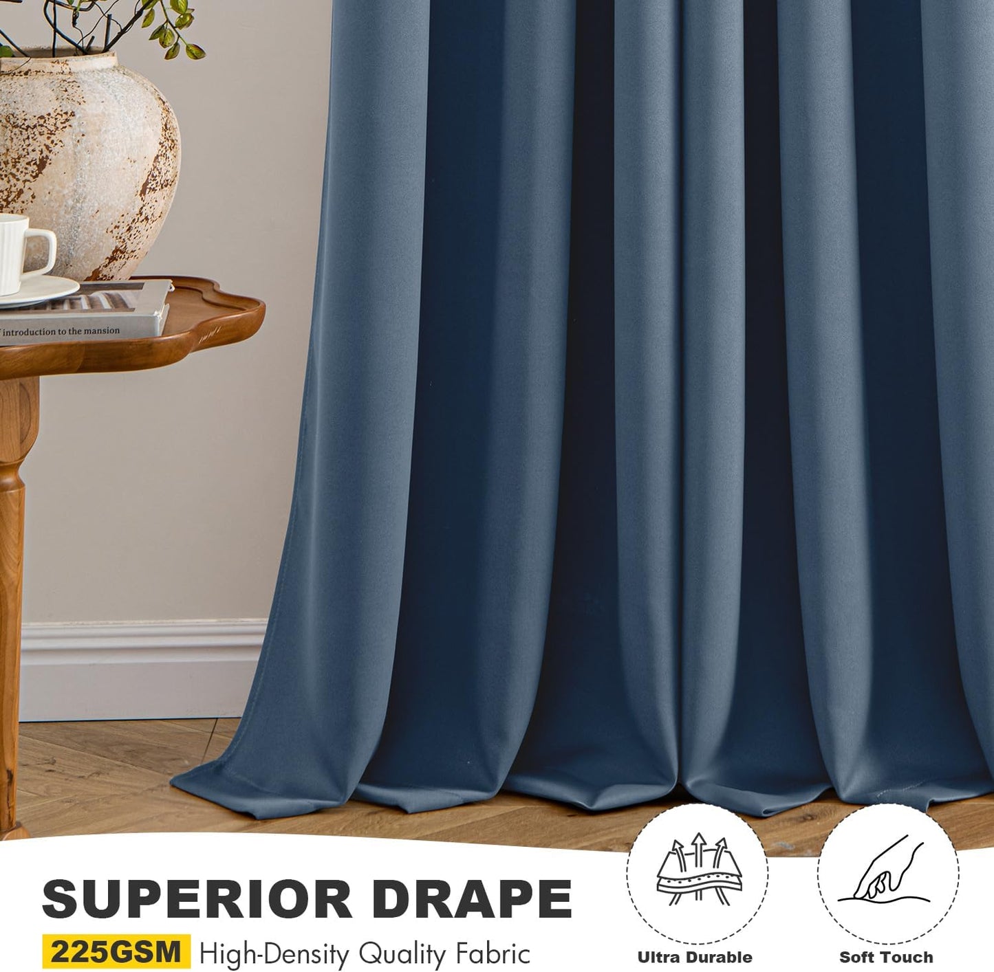 MIULEE Stone Blue Blackout Curtains for Bedroom Living Room 96 Inches Long 2 Panels, Thermal Insulated Room Darkening Drapes Solid Grommet Top Noise Reducing Light Blue Window Treatments 40x96 Inch