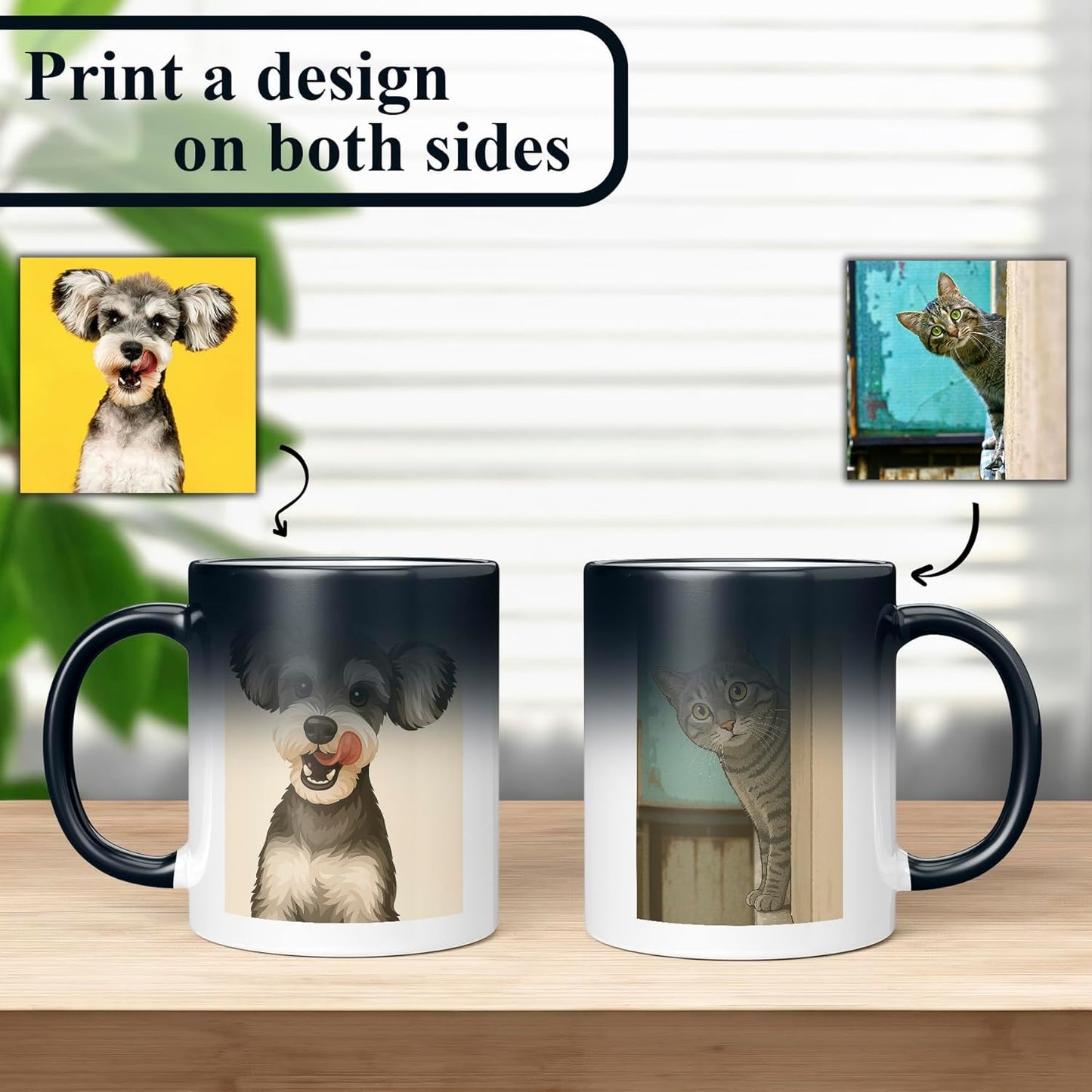 Personalized Coffee Mug, Custom Drawing Portrait Gift, Funny Customized Coffee Gift for Men & Women, Custom Mugs with Pictures, Black - Color Changing 11oz Father's Day Mug
