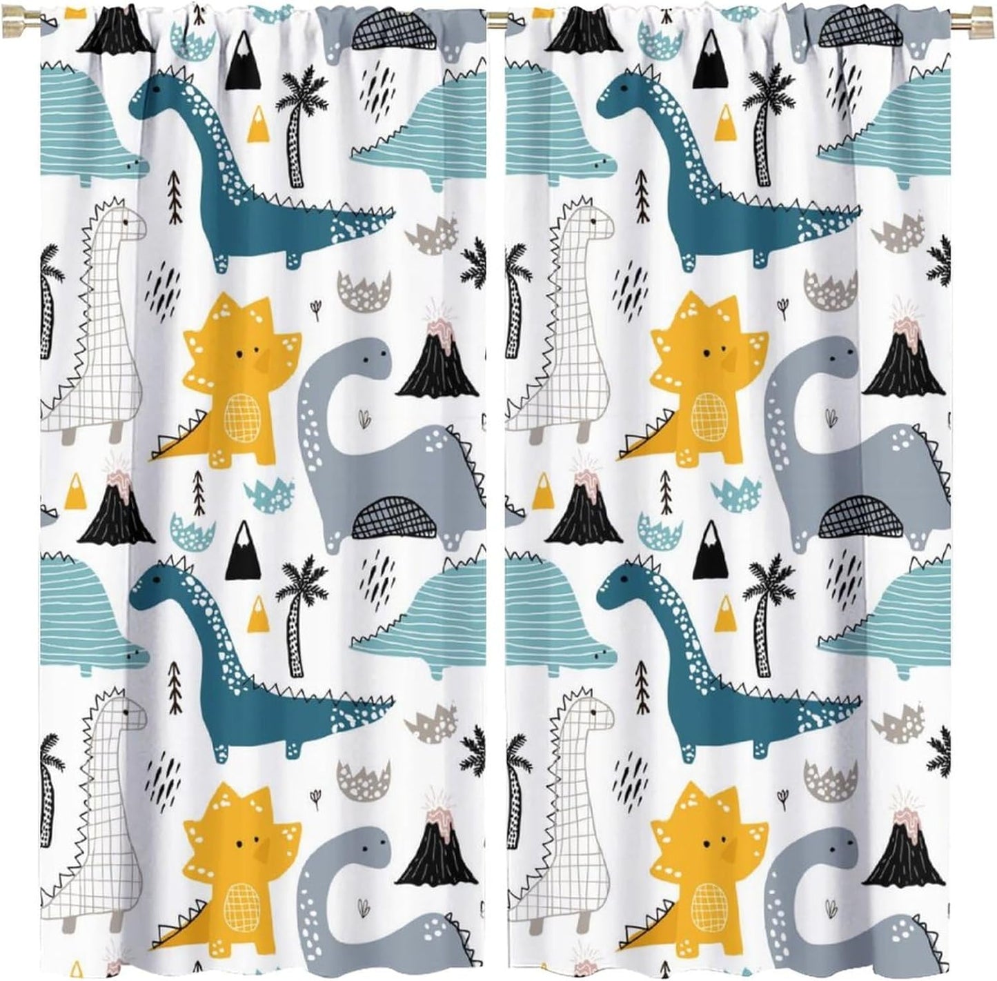 Kids Dinosaur Curtains for Boys Girls Bedroom Decor Cartoon Dino Colorful Cute Funny Wildlife Animal Printed Blackout Rod Pocket Window Drapes for Baby Nursery Playroom Living Room W26xL84in 2 Panels