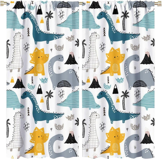 Kids Dinosaur Curtains for Boys Girls Bedroom Decor Cartoon Dino Colorful Cute Funny Wildlife Animal Printed Blackout Rod Pocket Window Drapes for Baby Nursery Playroom Living Room W21xL45in Decor