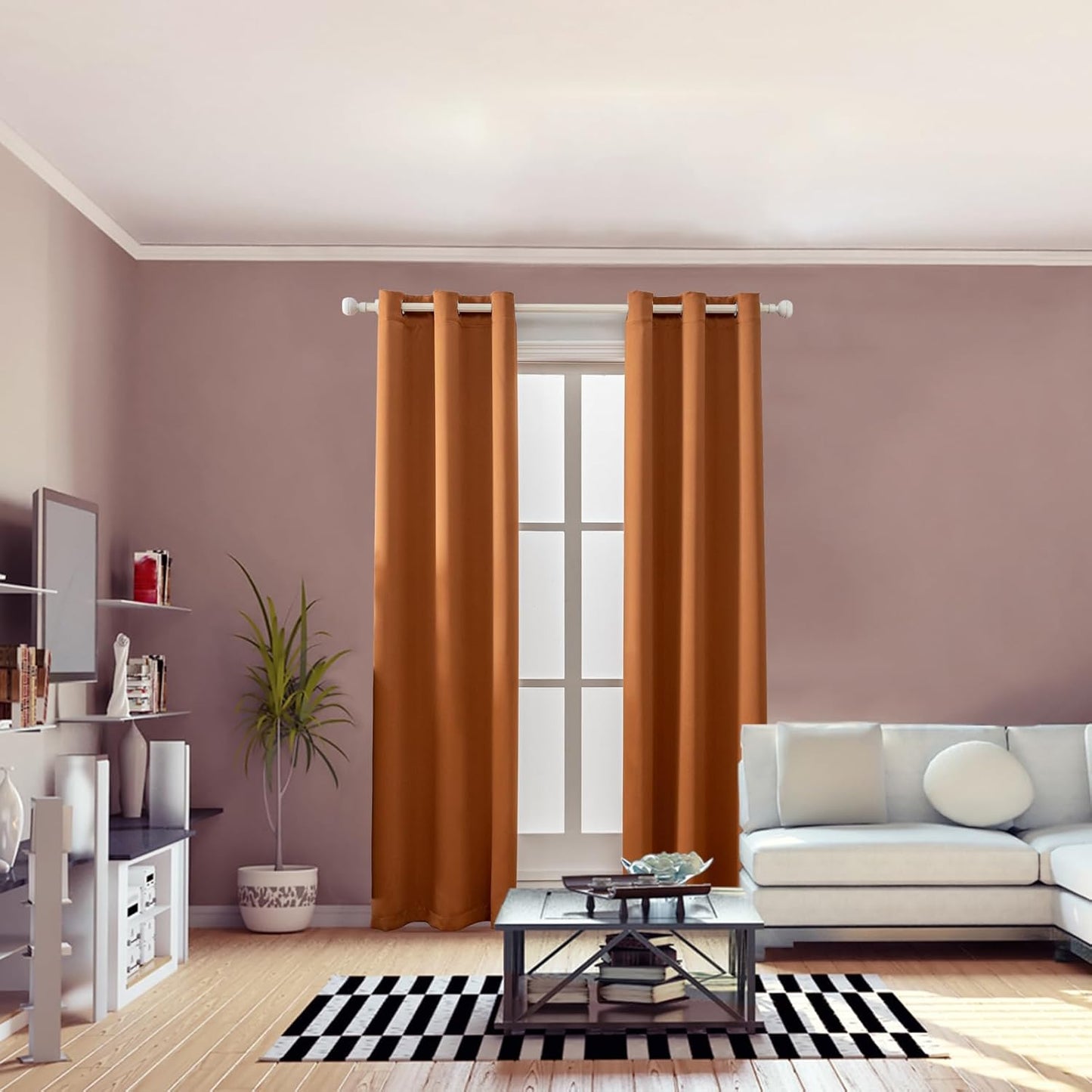 Anytime 100% Blackout Curtain Set, Thermal Insulated & Energy Efficiency Window Draperies for Guest Room, Full Shading Panels for Shift Worker and Light Sleepers（Orange, 2 Panels, 42W x 80L）