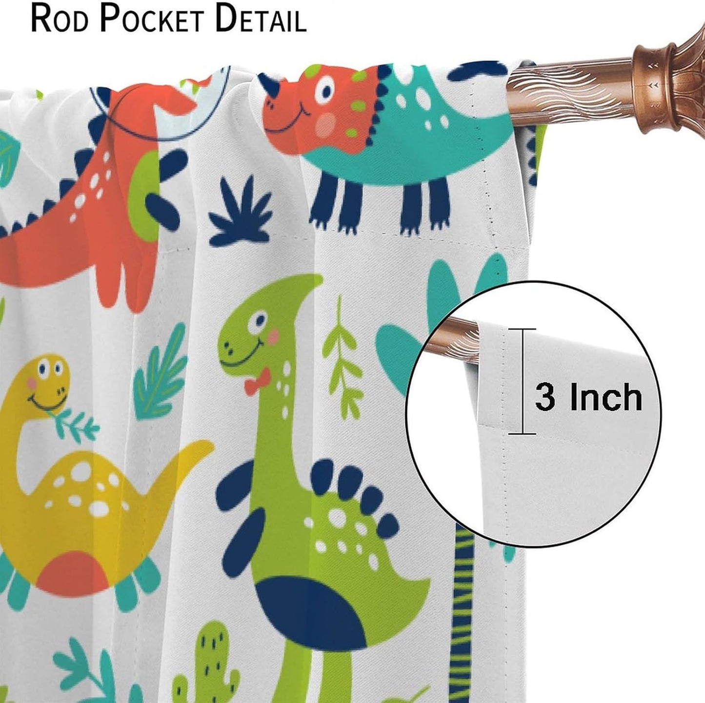 Rustic Dinosaurs Curtains Colorful Dino Kids Boys Cartoon Cute Cool Funny Decor Printed Blackout Rod Pocket Window Drapes for Living Room Bedroom W27.5xL63in 2 Panels