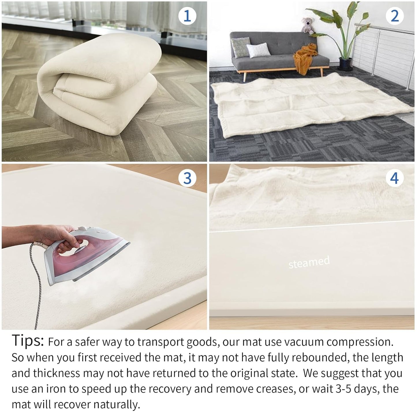 Baby Play Mat for Floor,1.3" Thick Memory Foam Tummy Time Mat for Toddlers,Infants,Kids,Water-Repellent Soft Nursery Rug,Extra Large Non Slip for Crawling&Yoga,Tatami Style for Living Room(Cream)