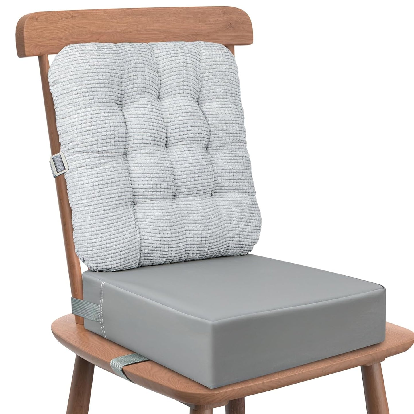 Booster Seat for Kitchen Chair with Comfy Backrest Pillow and Adjustable Safety Buckles,Non-Slip Kid Toddler Booster Seat for Dining Table, PU Travel Baby Booster Cushion Chair