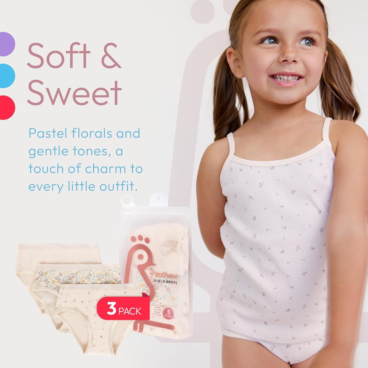 Feathers Floral Print Snug Tagless Cotton Underwear – Girls Underwear Briefs Super Soft Panties (3 Pack)