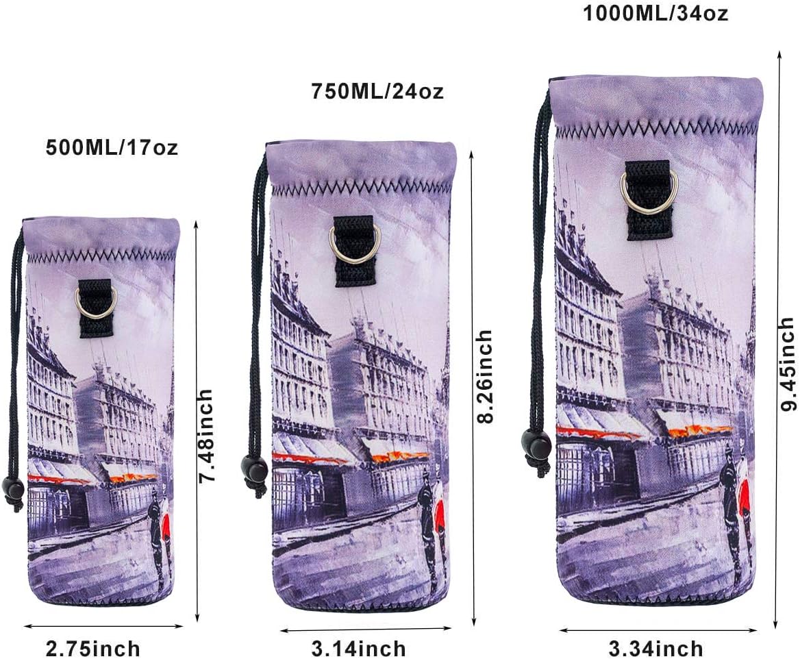 Neoprene Water Bottle Carrier Bag with Adjustable Shoulder Strap for Men Women Walking Hiking,Portable Insulated Holder Case for Stainless Steel/Glass/Plastic Bottles