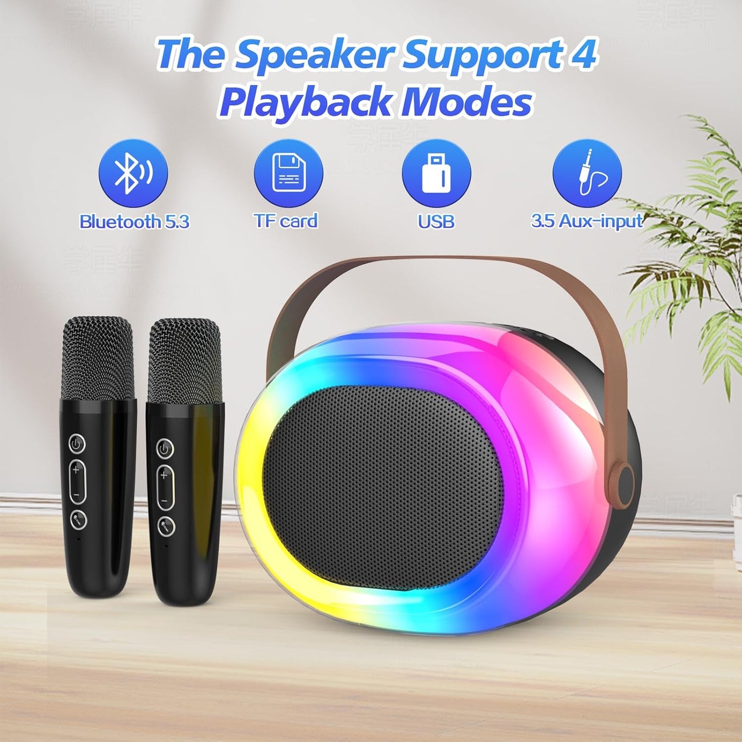 Karaoke Machine for Adults,Portable Bluetooth Speaker with Two Wireless Microphones and Dynamic Lights,Support TF/USB/AUX,Birthday Gifts for Girls/Boys/Men/Women/Family Home Party