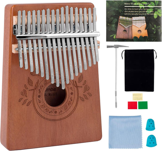 Kalimba Thumb Piano 17 Keys Instrument: Portable Mbira Finger Pianos Musical Gifts for Kids Adults Beginners - Mahogany Wood Handheld Piano with Tune Hammer, Music Book