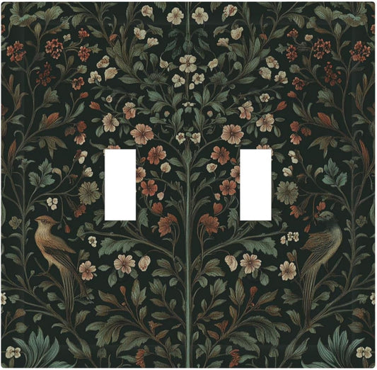 Decorative Switch Plates Vintage Morris Colorful Flower Green Leaf 2 Gang Double Toggle Outlet Light Switch Cover Wall Plate Electrical Faceplate For Bed Room Living Room Decor