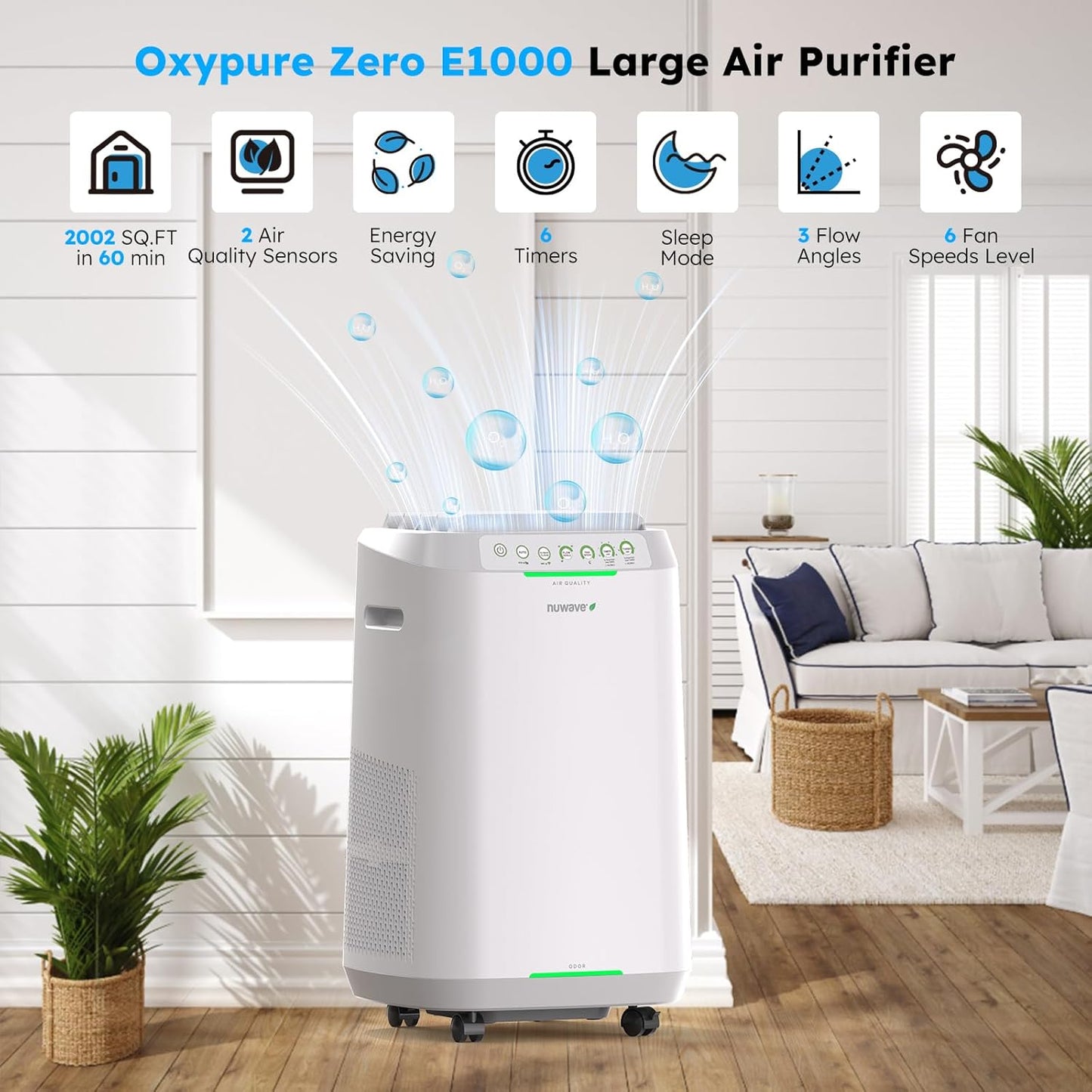 Nuwave OxyPure ZERO Air Purifier for Home Large Rooms Up to 2,002 Sq Ft 100% Particle Removal to 0.1 Micron, Dual 4-Stage Filtration, Adjustable Airflow, Smart Air Cleaner Washable & Reusable Filter