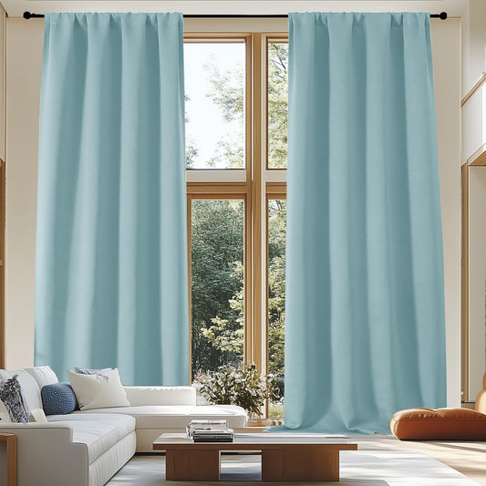 Simplebrand Blackout Extra 10ft Curtains for Patio 120 Inches Long 2 Panels Set, Solid Thermal Insulated Energy Saving Rod Pocket Window Treatment Curtains Blackout Drapes, 50" Wx120 L, Aqua