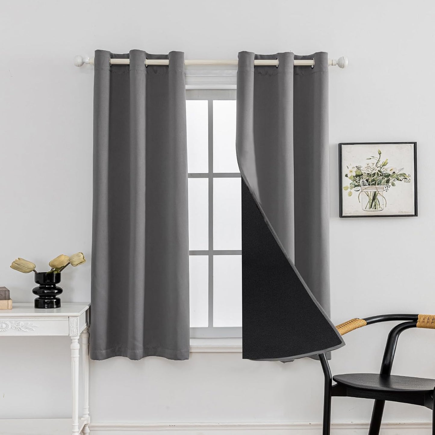 Anytime 100% Blackout Curtain Set, Thermal Insulated & Energy Efficiency Window Draperies for Guest Room, Full Shading Panels for Shift Worker and Light Sleepers（Grey, 2 Panels, 42W x 54L）