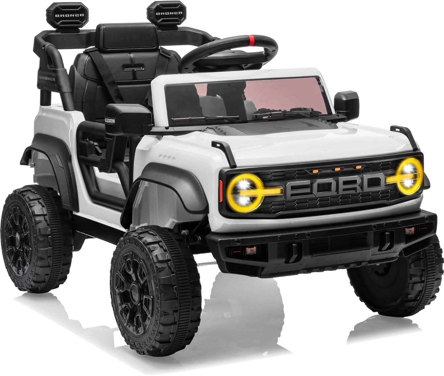 Ford Bronco Raptor 12V Toddler Ride on Toys, Safe Kids Ride on Truck with Remote Control, Children Electric Cars with 4 Wheels Suspension, Radio, Music, Bluetooth (12V, White)