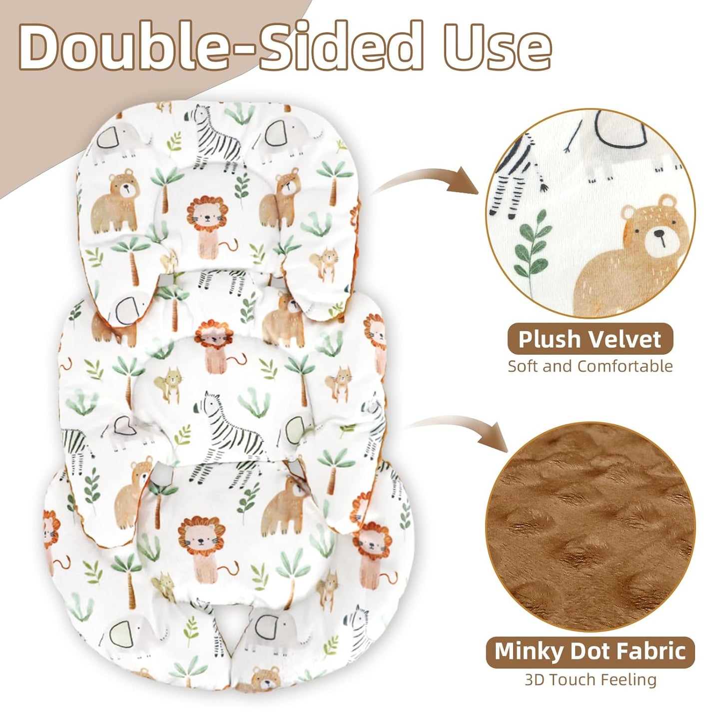 Infant Car Seat Insert Cushion, Baby Car Seat Head Body Support for Girls & Boys, Reversible Newborn Car Seat Insert with 2 Extra Strap Paddings, Premature Car Seat Cushion, Animal