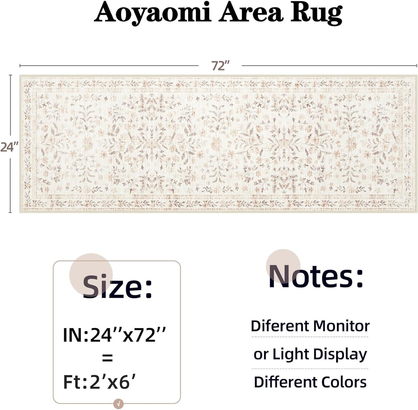 Runner Rug for Hallways 2x6, Washable Boho Runner Rug Non-Slip Kitchen Runner, Soft Low Pile Floral Carpet Runners for Hallway, Bedroom, Bathroom, Laundry, Staircase, Foyer(2'x6', Floral Beige)