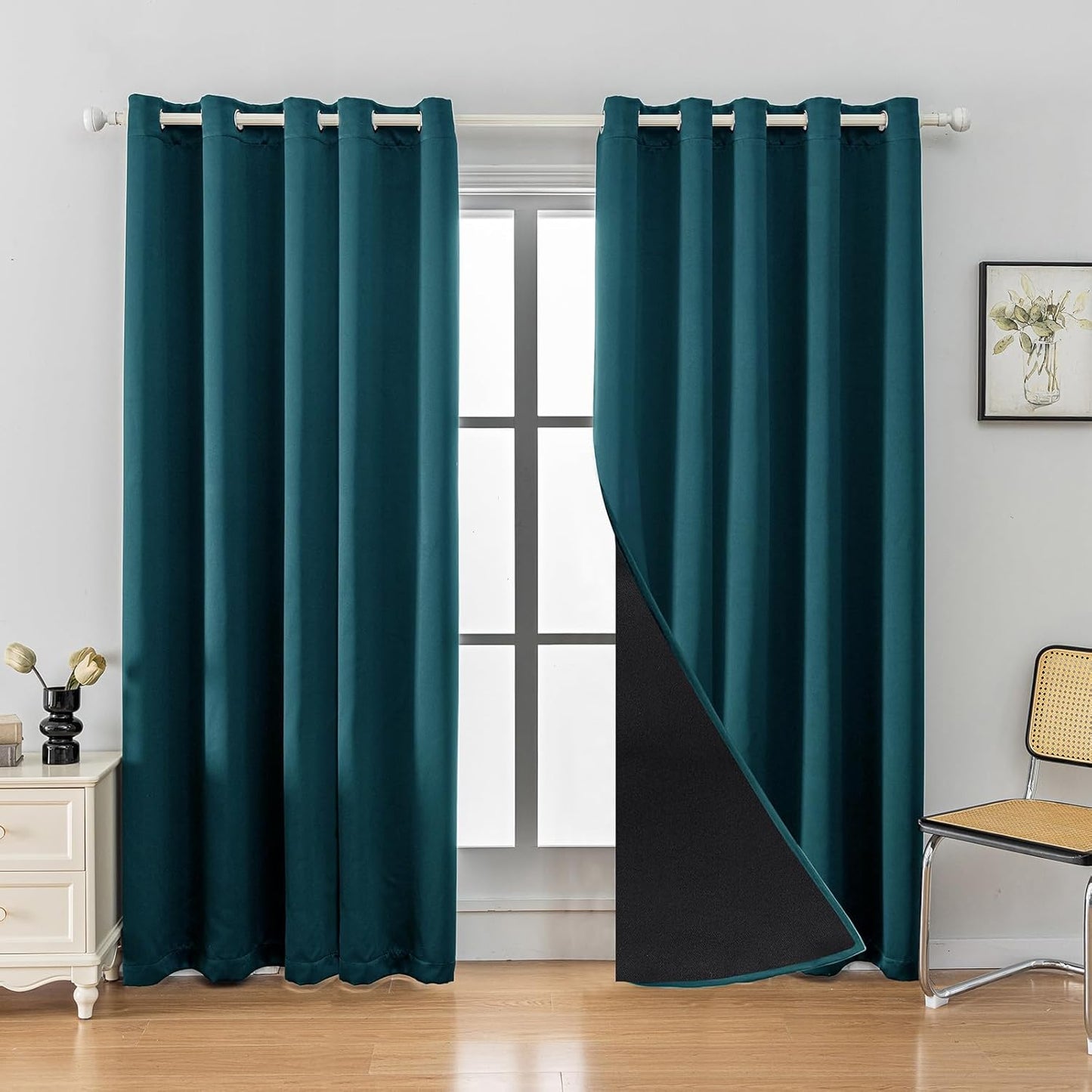 Anytime 100% Blackout Curtain Set, Thermal Insulated & Energy Efficiency Window Draperies for Guest Room, Full Shading Panels for Shift Worker and Light Sleepers（Greyish Blue, 2 Panels, 70W x 108L）
